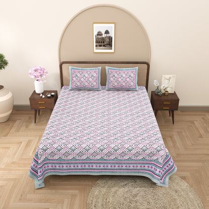 King Size 100% Cotton Double Bedsheet with 2 Pillow Covers