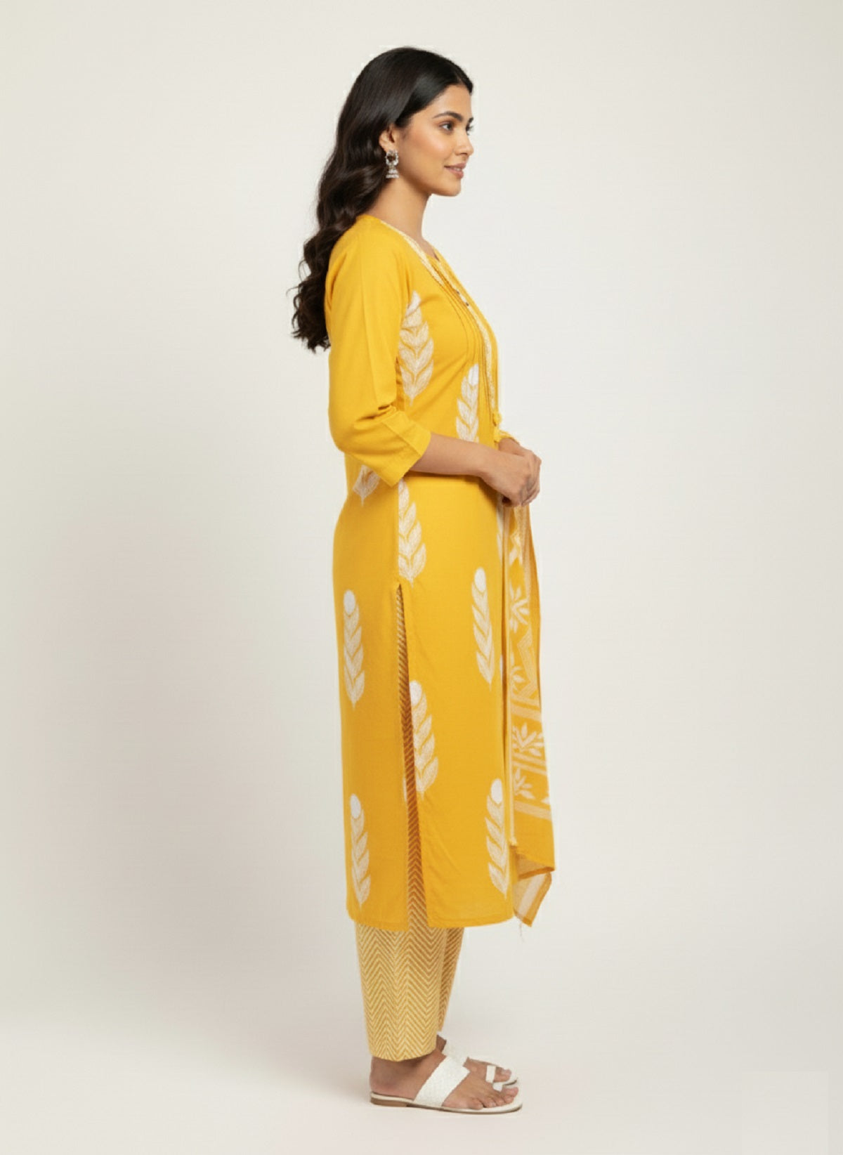 Green Embroidered Cotton Kurta with Trousers & Dupatta