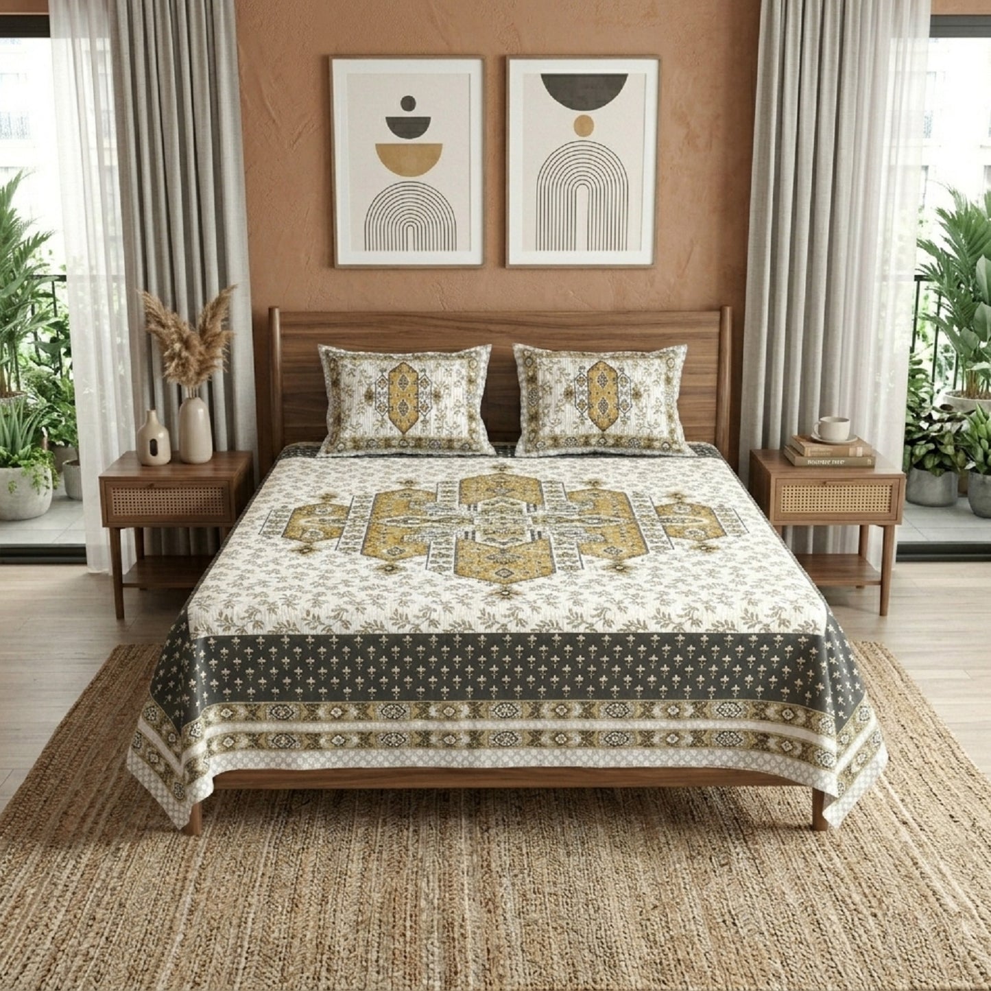 King Size 100% Cotton Double Bedsheet with 2 Pillow Covers