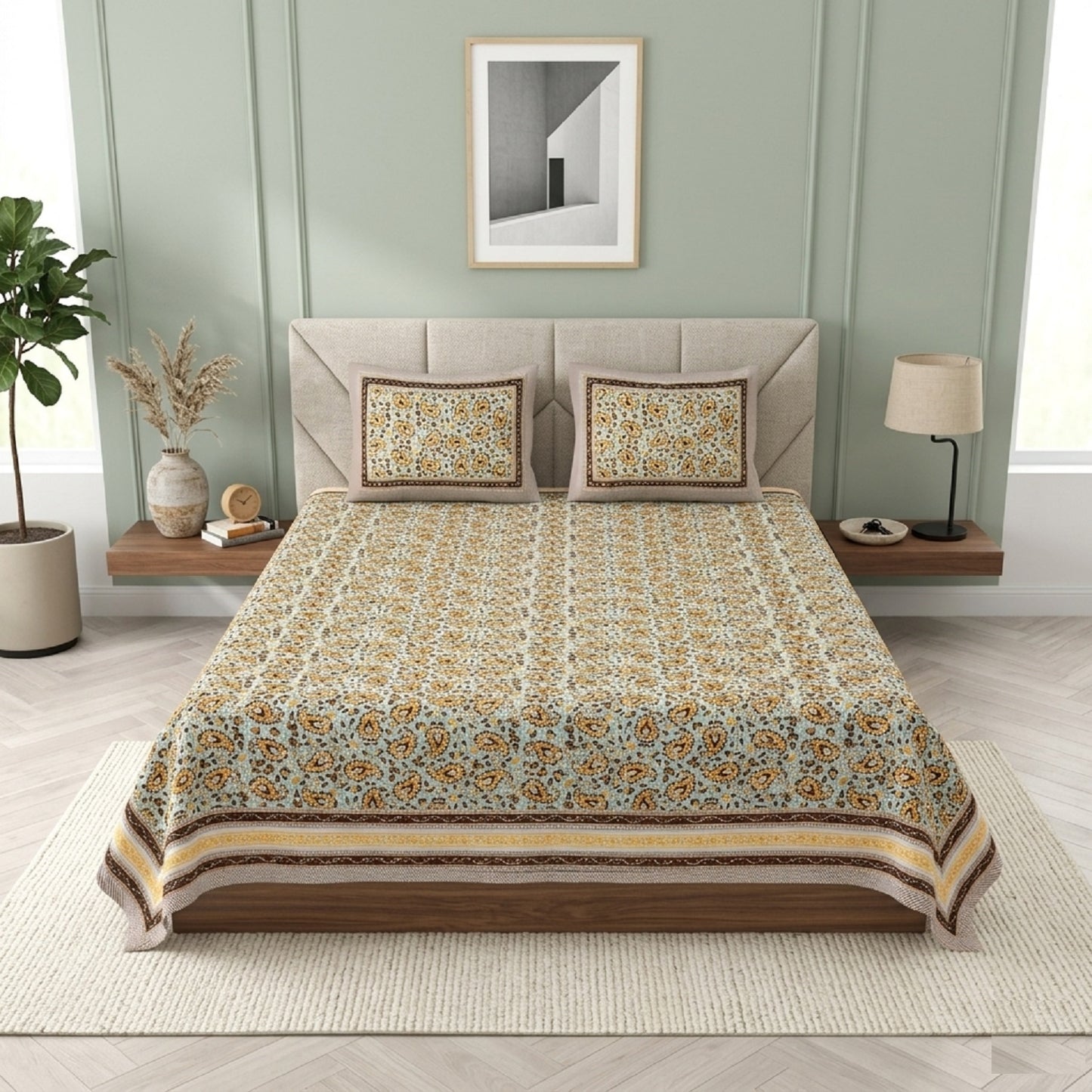 King Size 100% Cotton Double Bedsheet with 2 Pillow Covers
