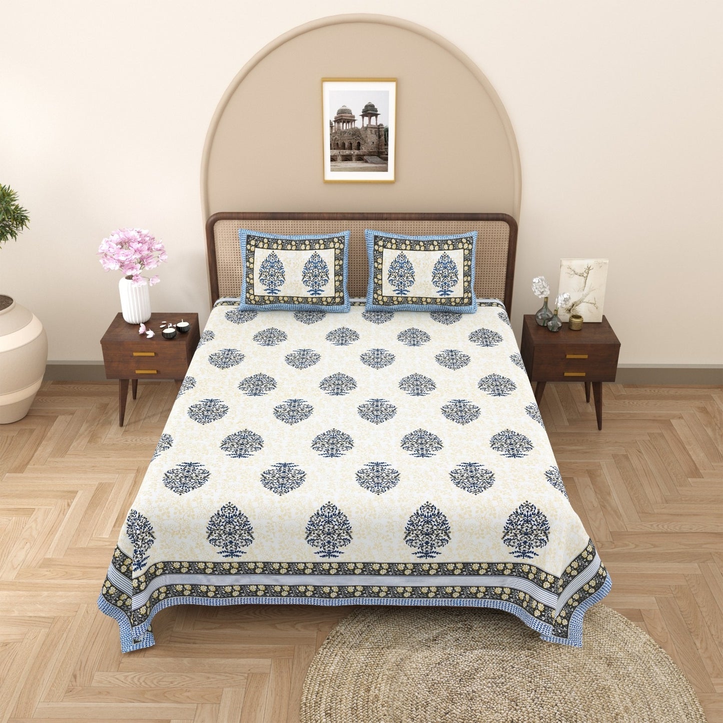 King Size 100% Cotton Double Bedsheet with 2 Pillow Covers