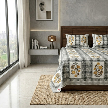 King Size 100% Cotton Double Bedsheet with 2 Pillow Covers