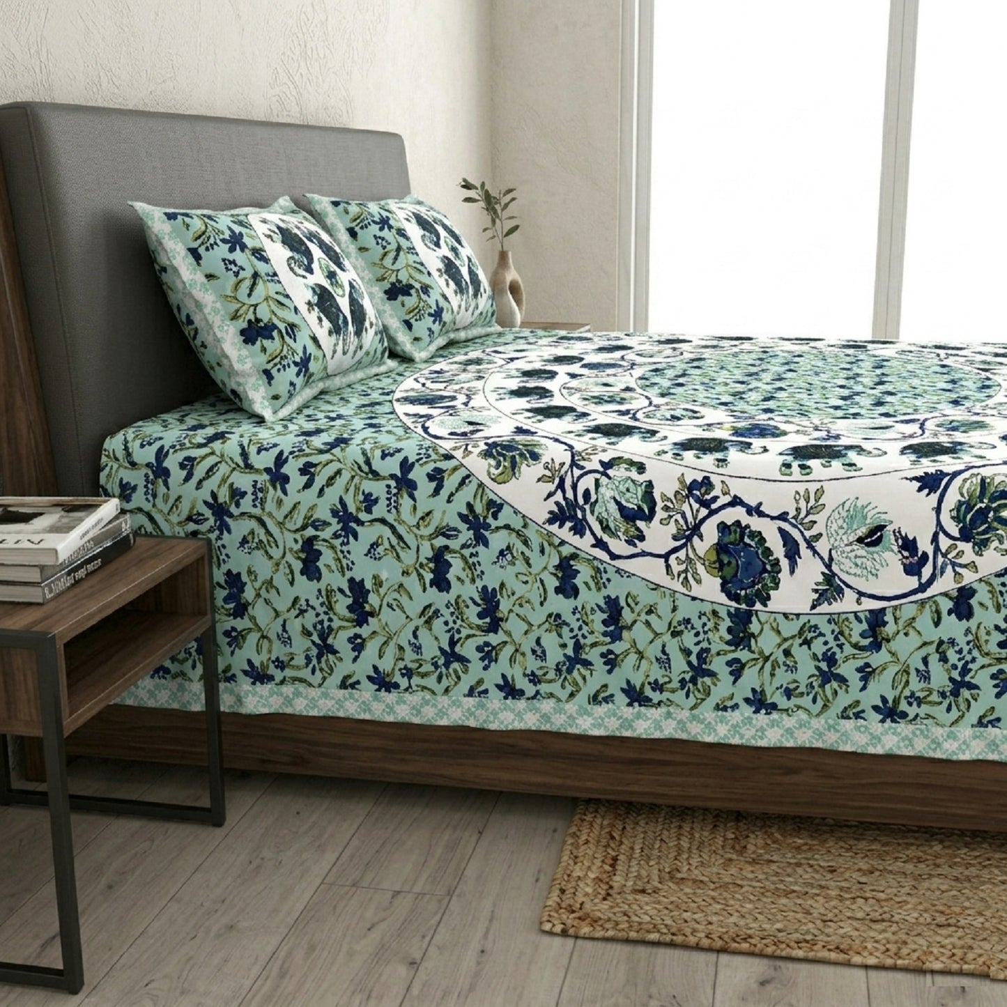 King Size 100% Cotton Double Bedsheet with 2 Pillow Covers