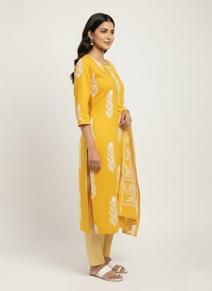 Green Embroidered Cotton Kurta with Trousers & Dupatta