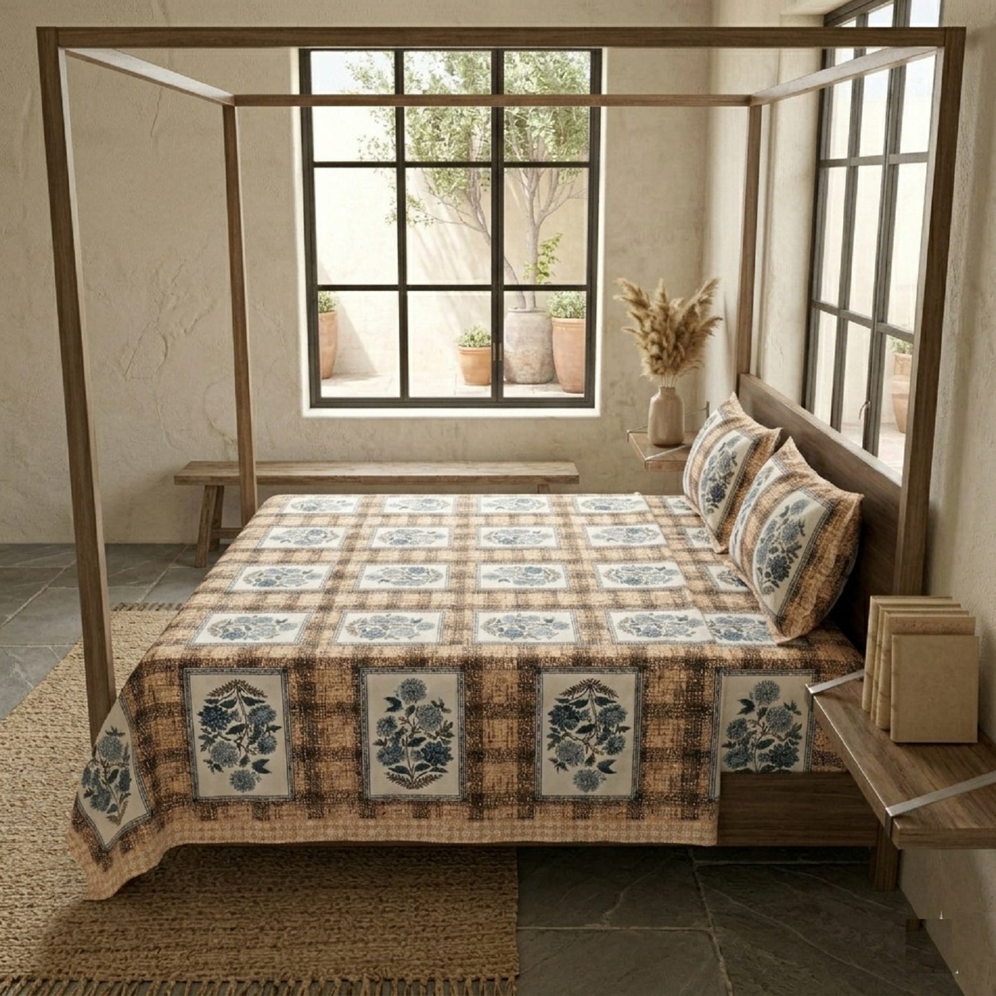 King Size 100% Cotton Double Bedsheet with 2 Pillow Covers