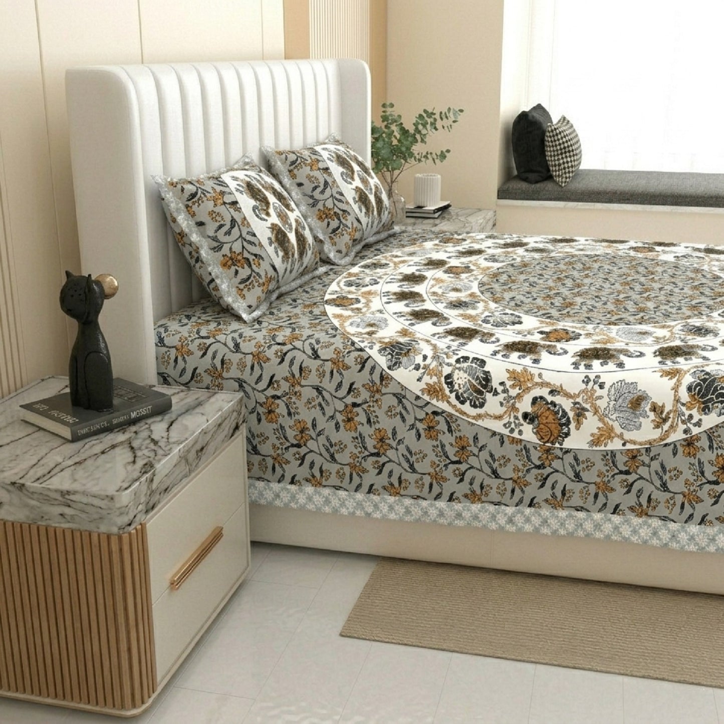 King Size 100% Cotton Double Bedsheet with 2 Pillow Covers