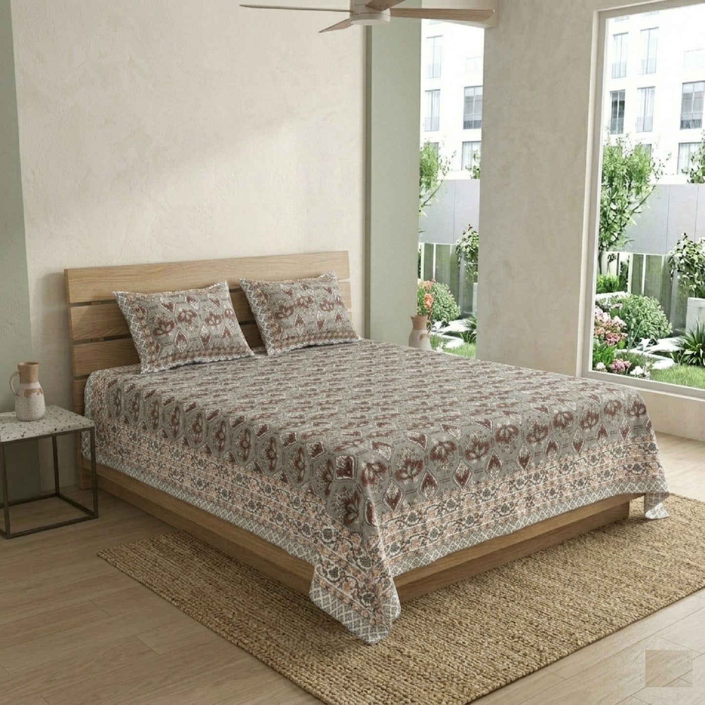 King Size 100% Cotton Double Bedsheet with 2 Pillow Covers