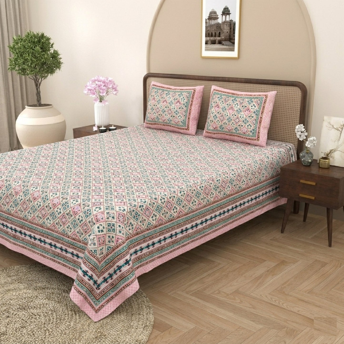 King Size 100% Cotton Double Bedsheet with 2 Pillow Covers