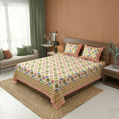 King Size 100% Cotton Double Bedsheet with 2 Pillow Covers