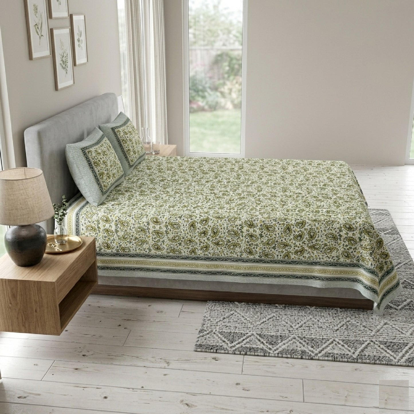 King Size 100% Cotton Double Bedsheet with 2 Pillow Covers