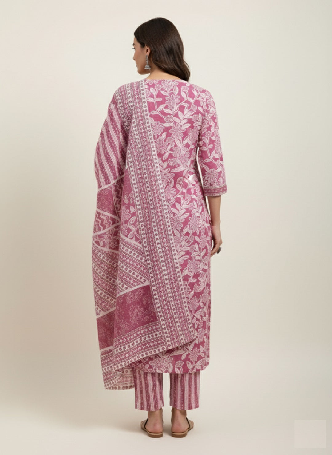 Maroon Floral Printed Cotton Kurta with Pant & Dupatta