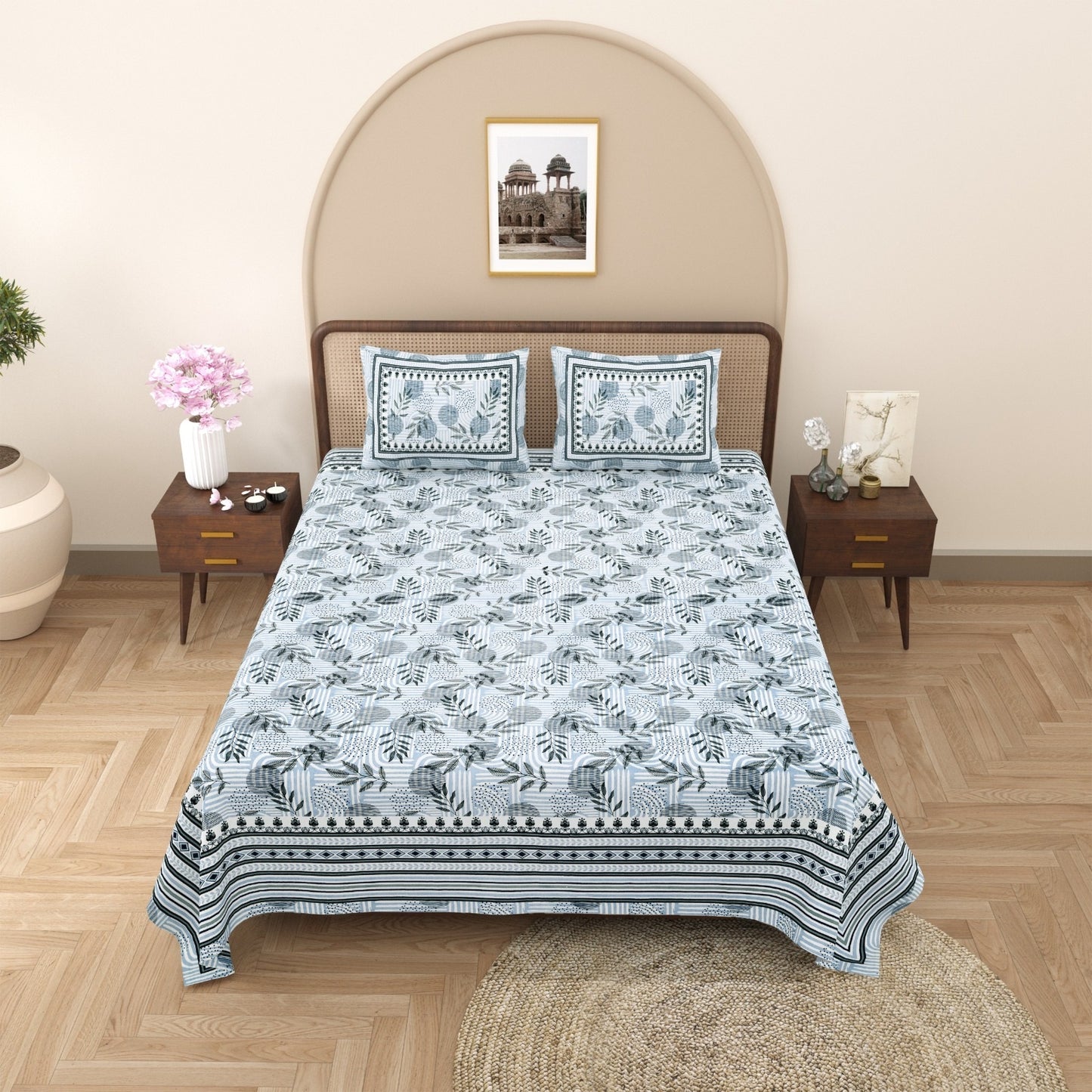 King Size 100% Cotton Double Bedsheet with 2 Pillow Covers