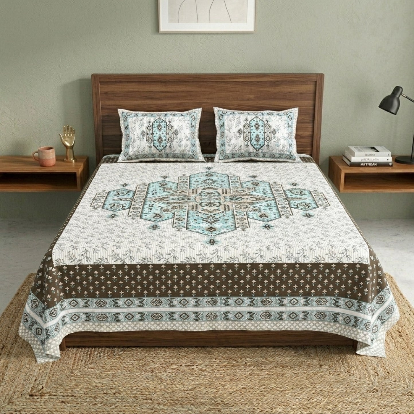 King Size 100% Cotton Double Bedsheet with 2 Pillow Covers