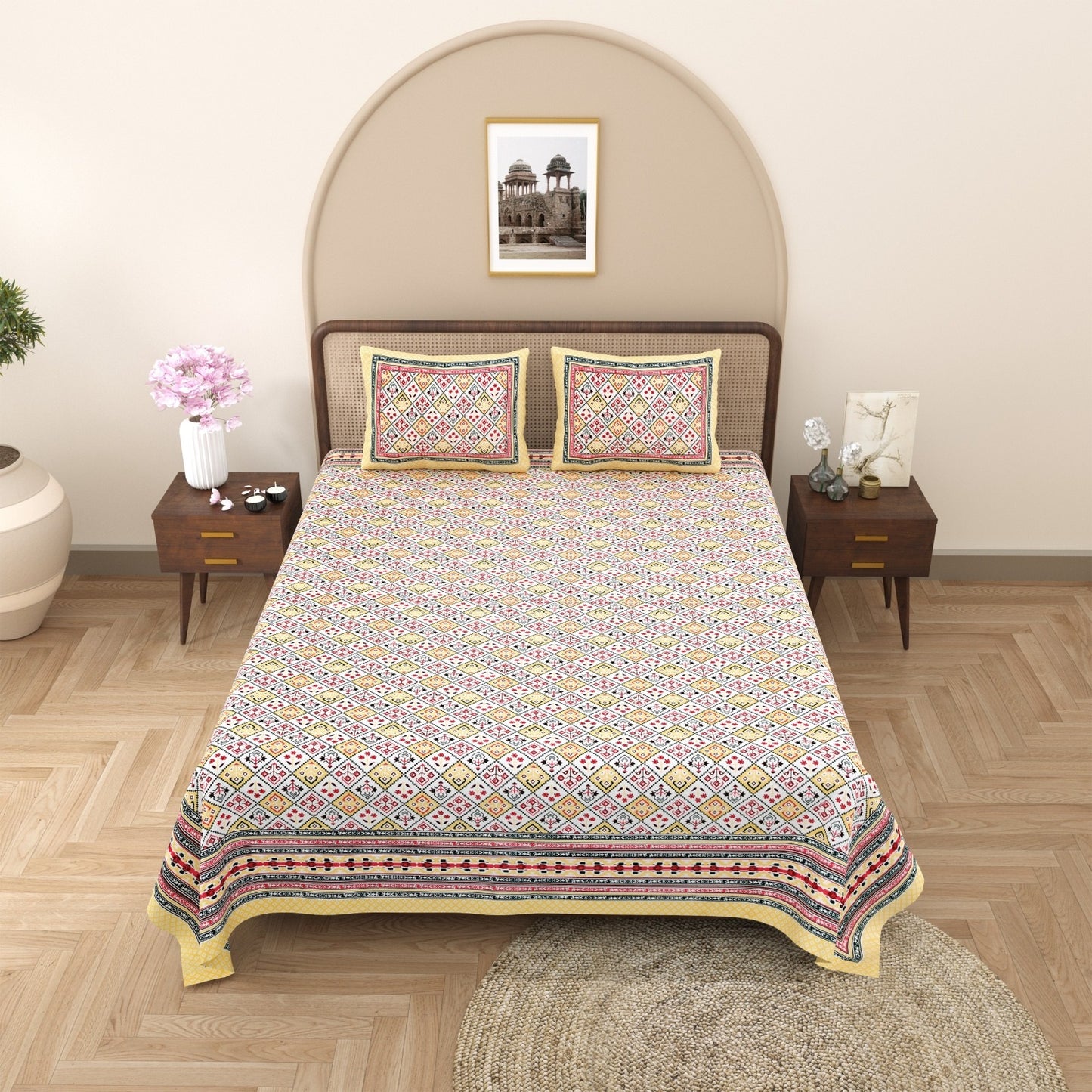King Size 100% Cotton Double Bedsheet with 2 Pillow Covers