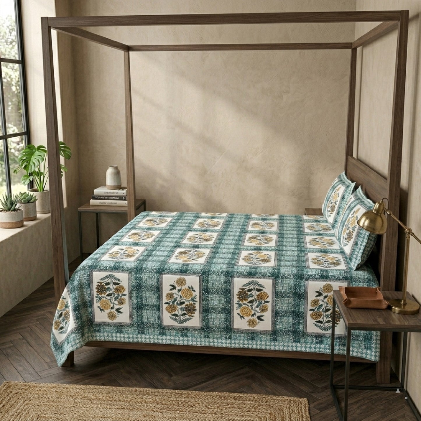 King Size 100% Cotton Double Bedsheet with 2 Pillow Covers