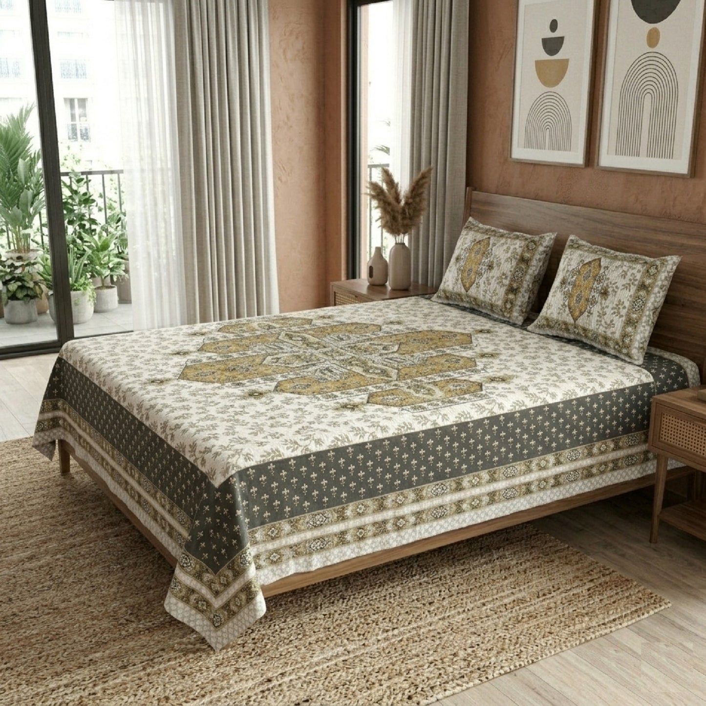 King Size 100% Cotton Double Bedsheet with 2 Pillow Covers