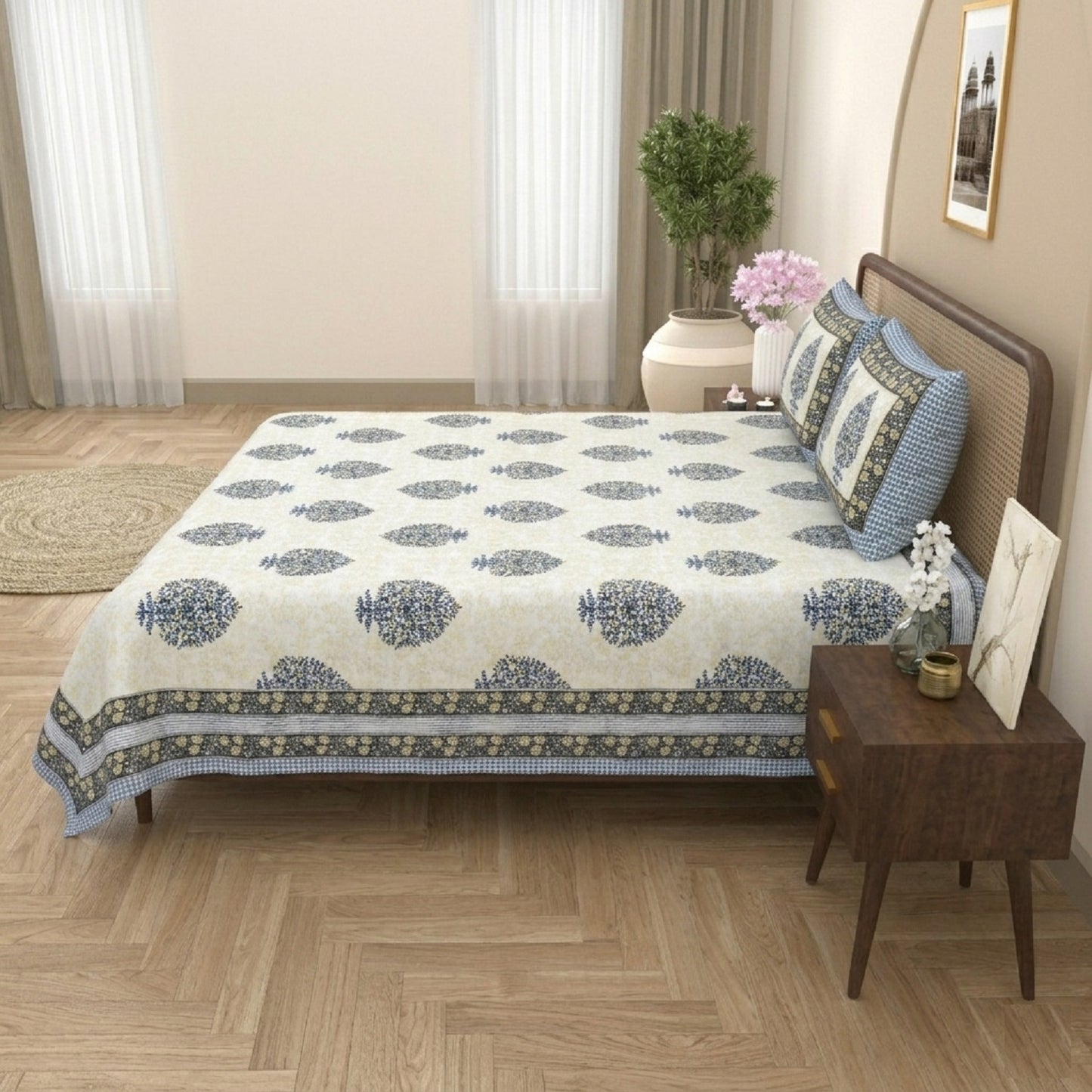 King Size 100% Cotton Double Bedsheet with 2 Pillow Covers