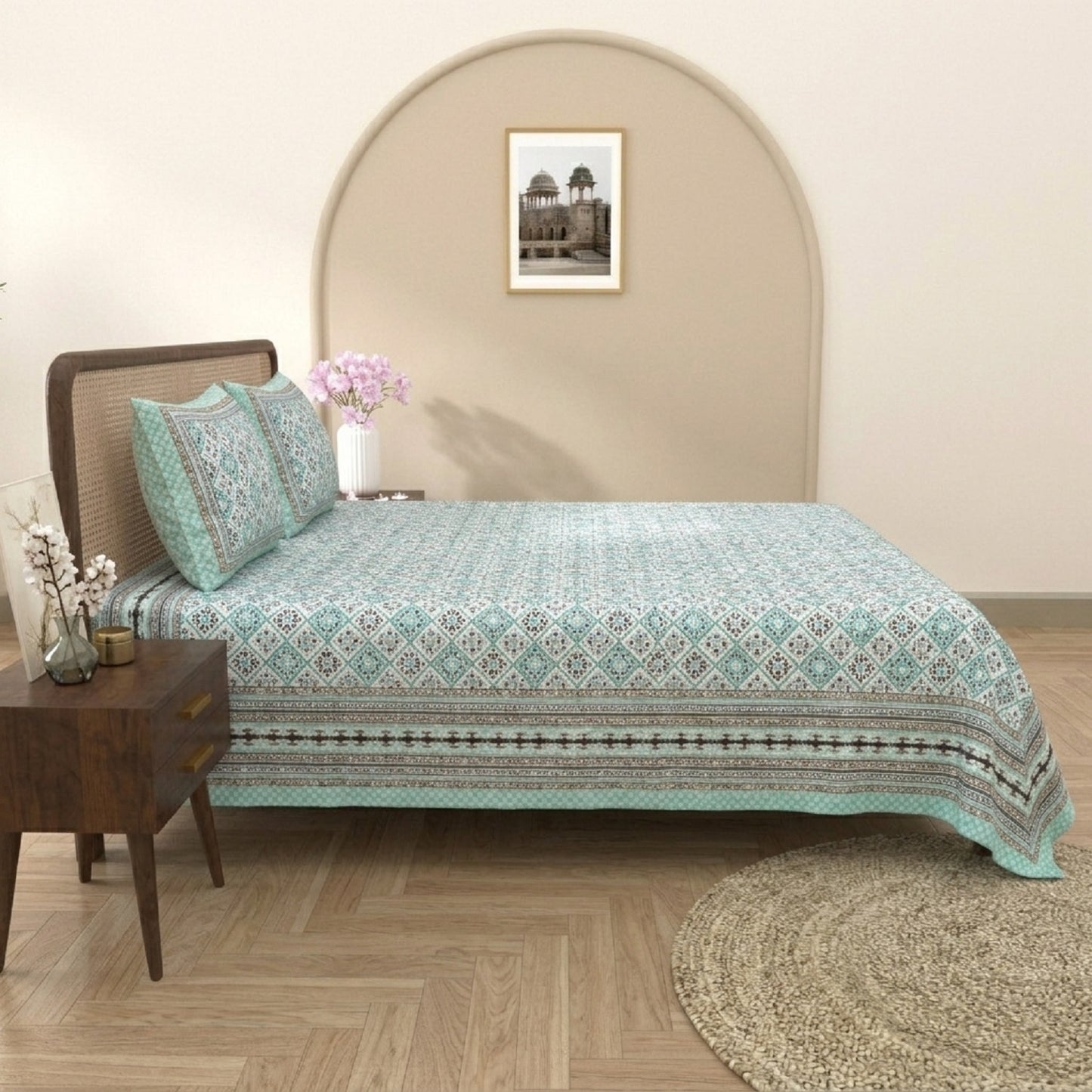 King Size 100% Cotton Double Bedsheet with 2 Pillow Covers