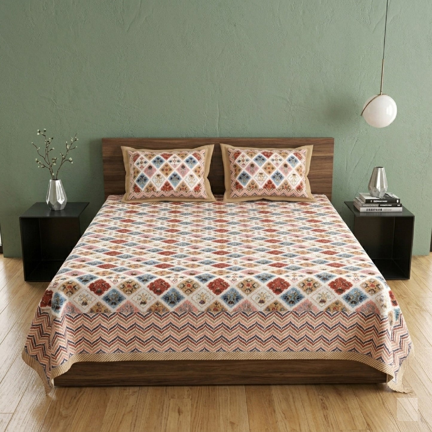 King Size 100% Cotton Double Bedsheet with 2 Pillow Covers