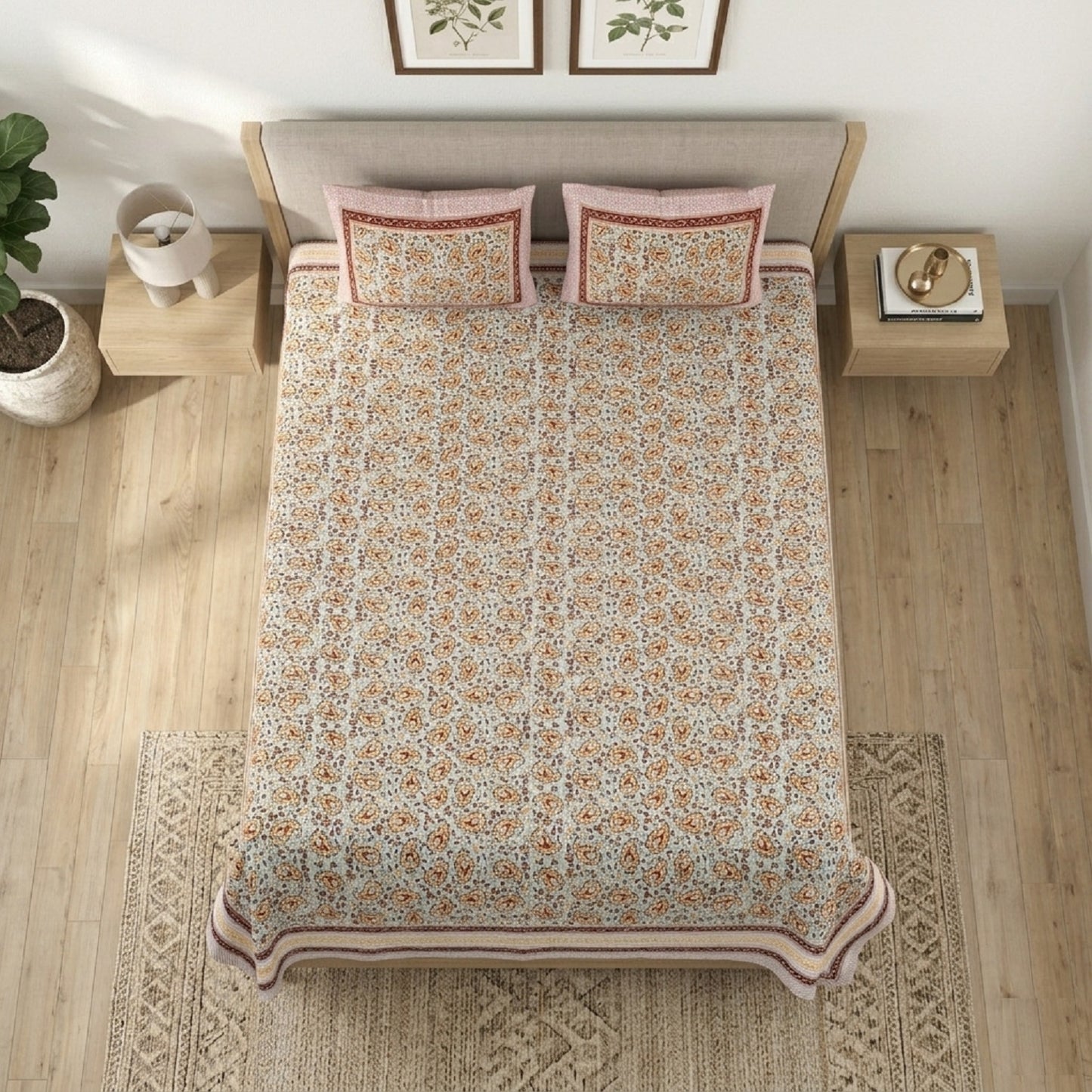 King Size 100% Cotton Double Bedsheet with 2 Pillow Covers