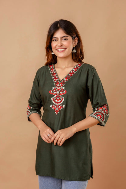 Yellow Embroidered Ethnic Top