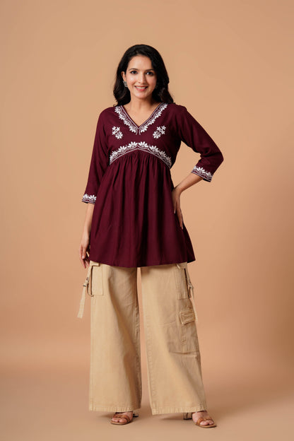 Black Embroidered Empire Top