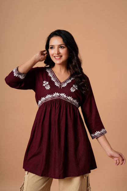 Black Embroidered Empire Top