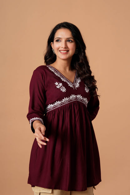 Black Embroidered Empire Top