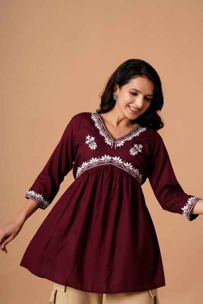 Black Embroidered Empire Top