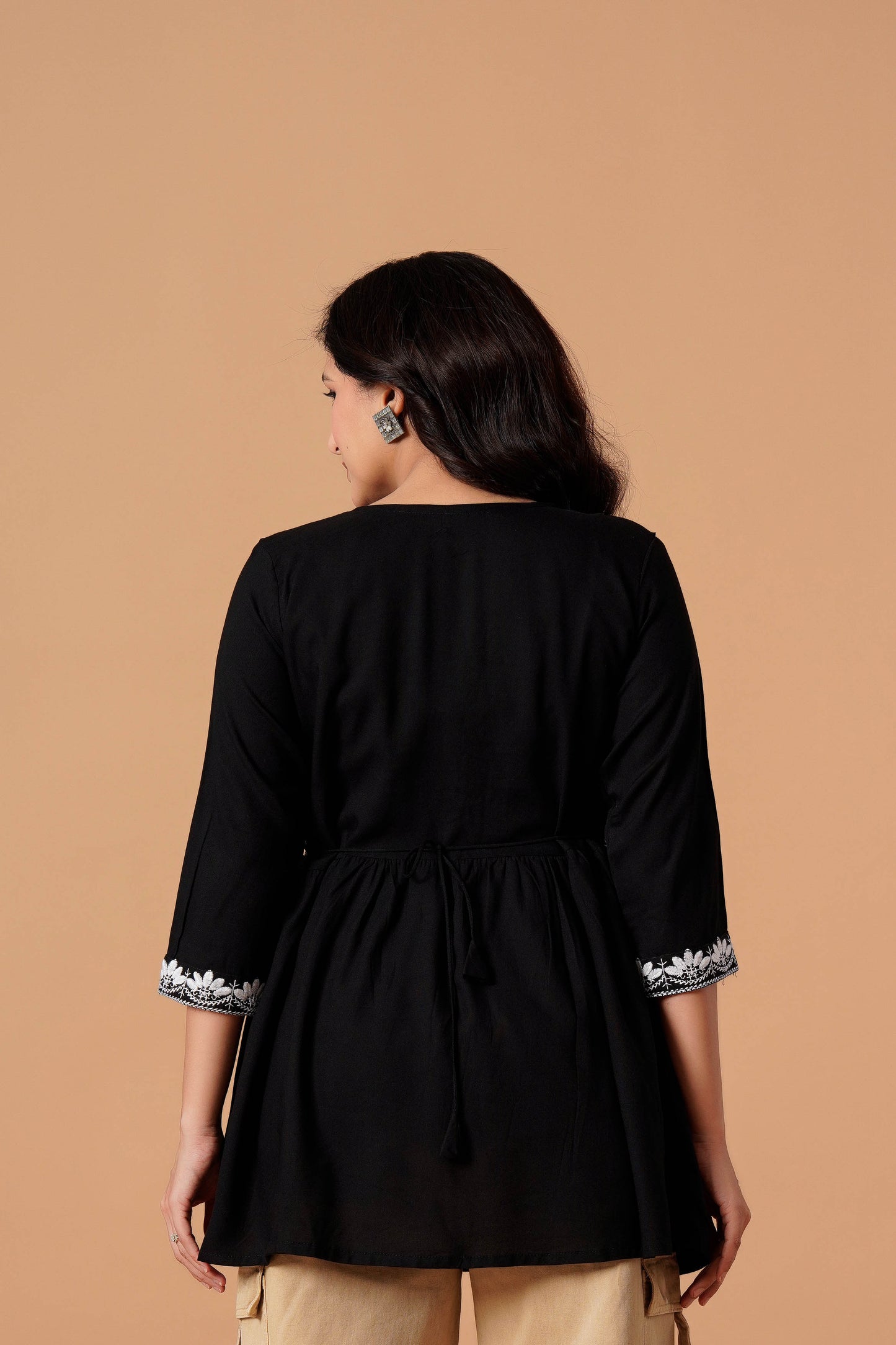 Black Embroidered Empire Top