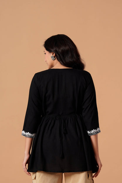 Black Embroidered Empire Top