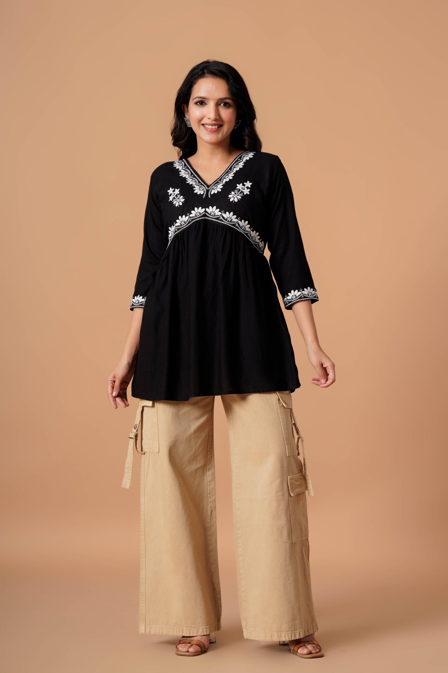 Black Embroidered Empire Top