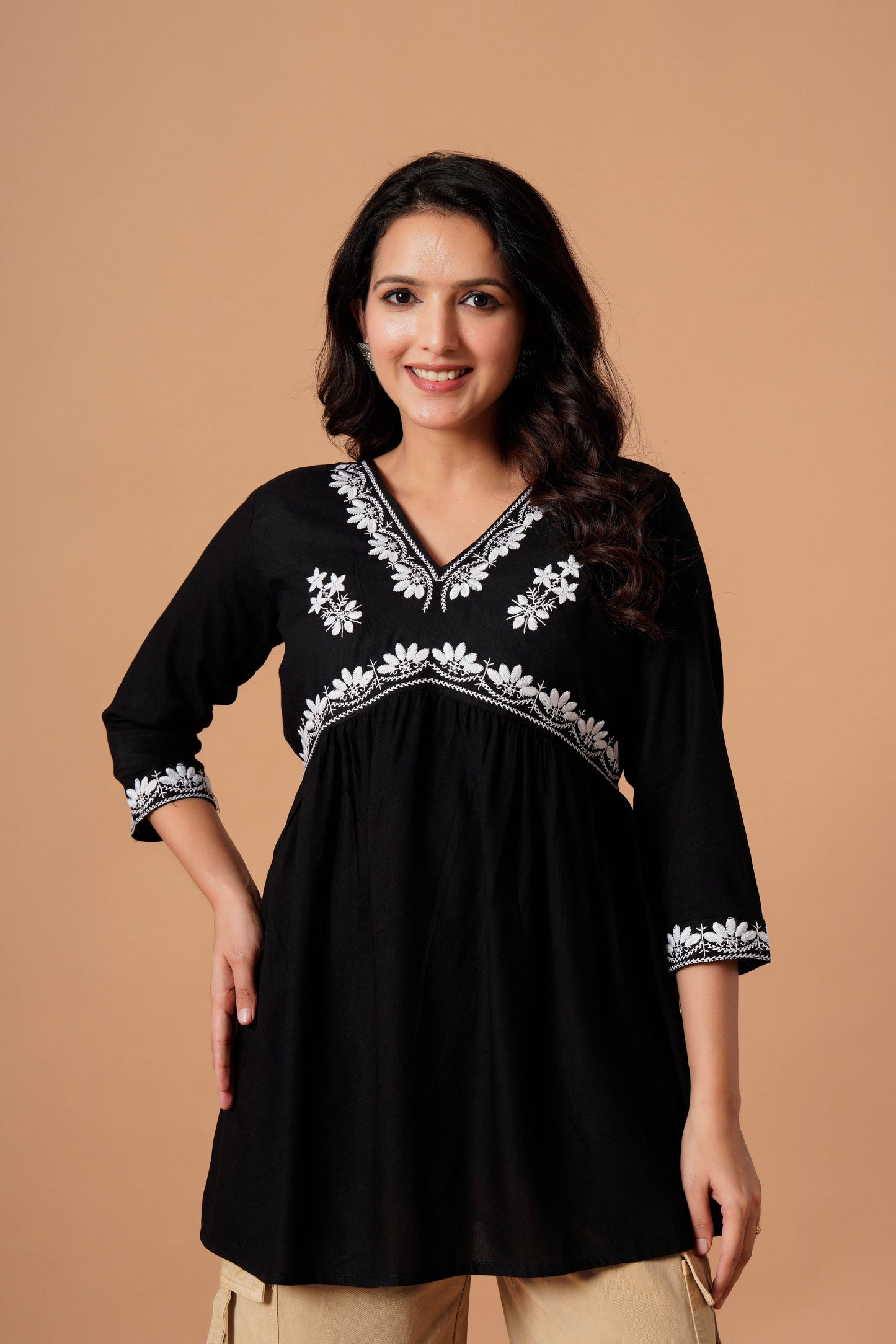 Black Embroidered Empire Top