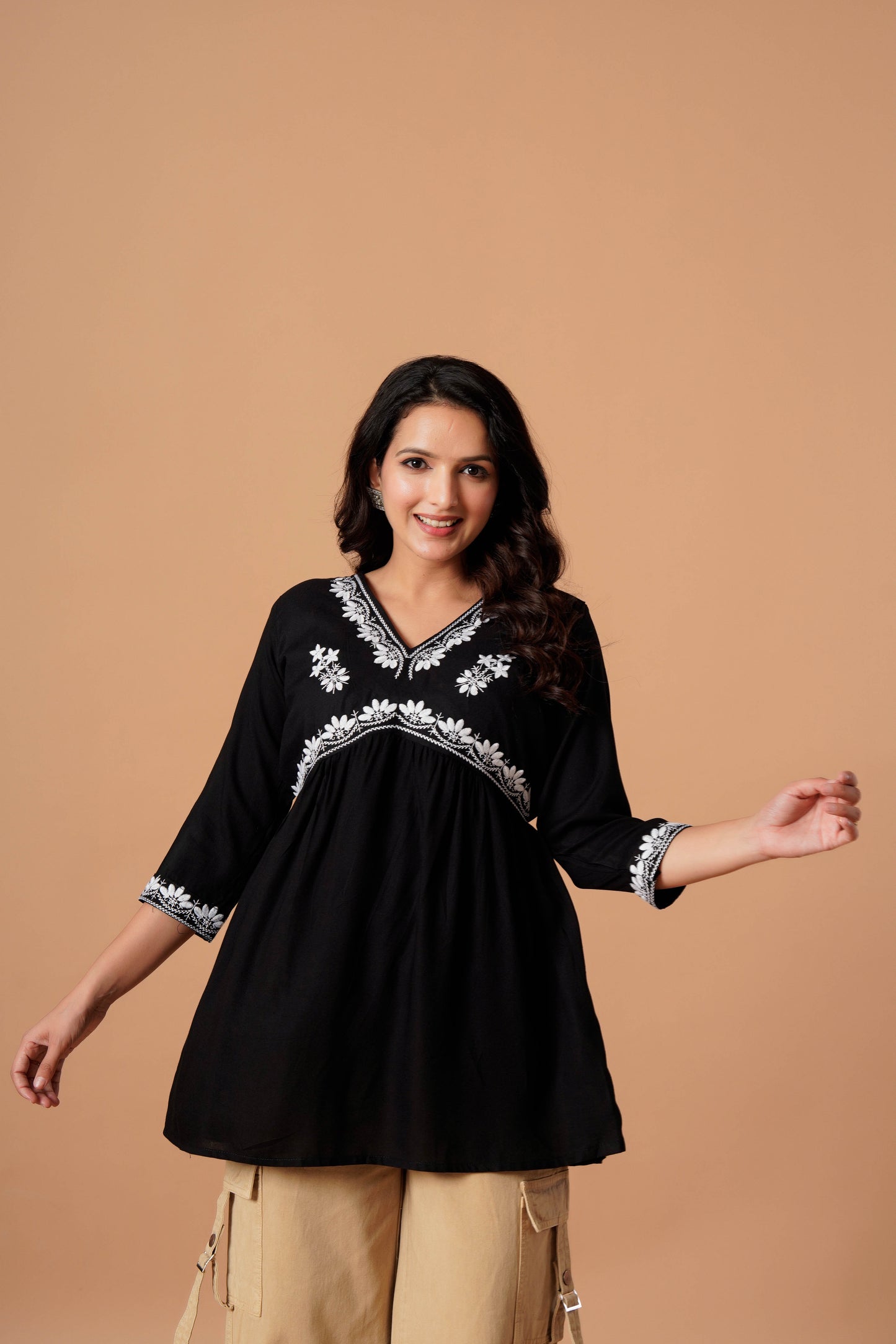 Black Embroidered Empire Top