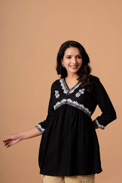 Black Embroidered Empire Top