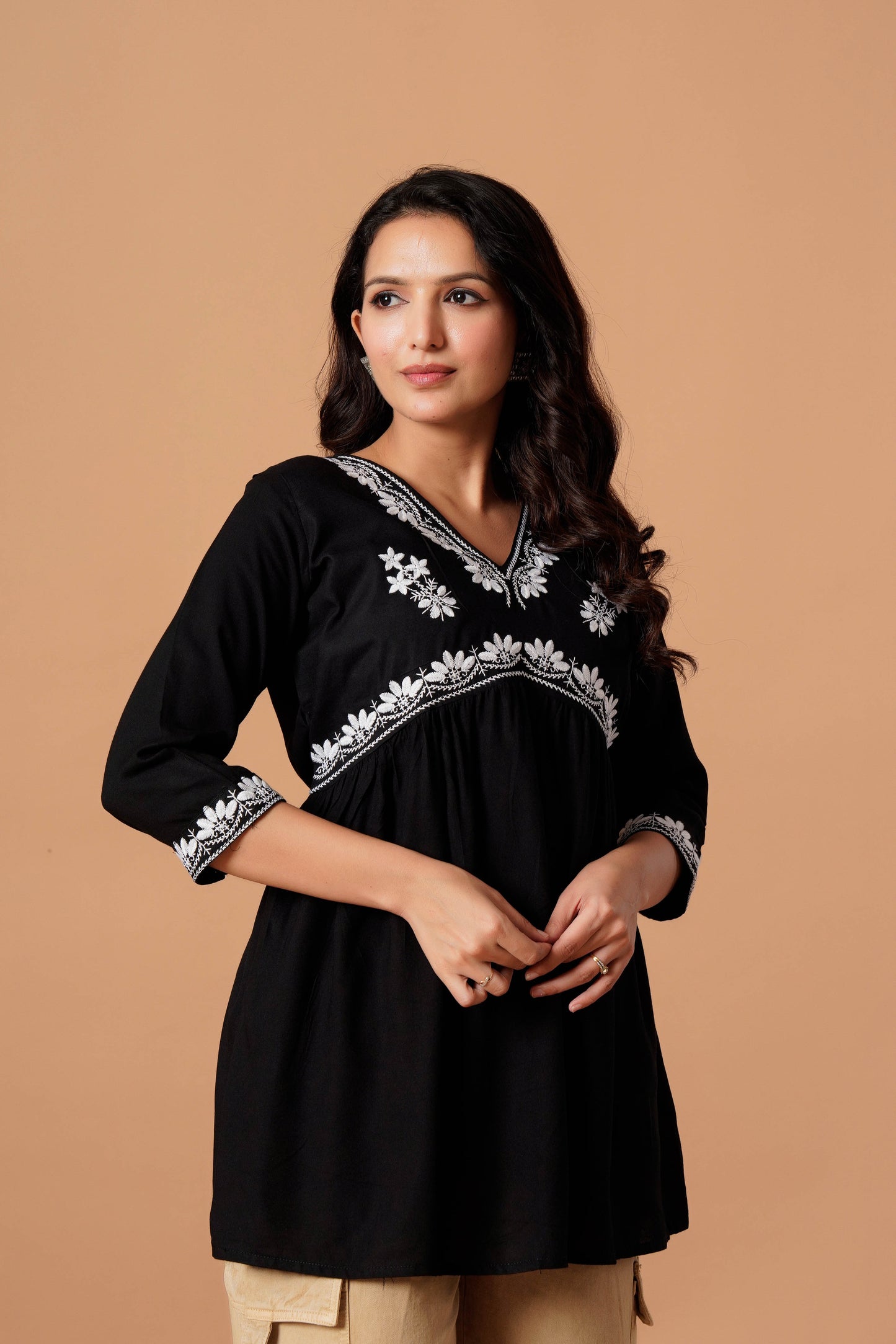 Black Embroidered Empire Top