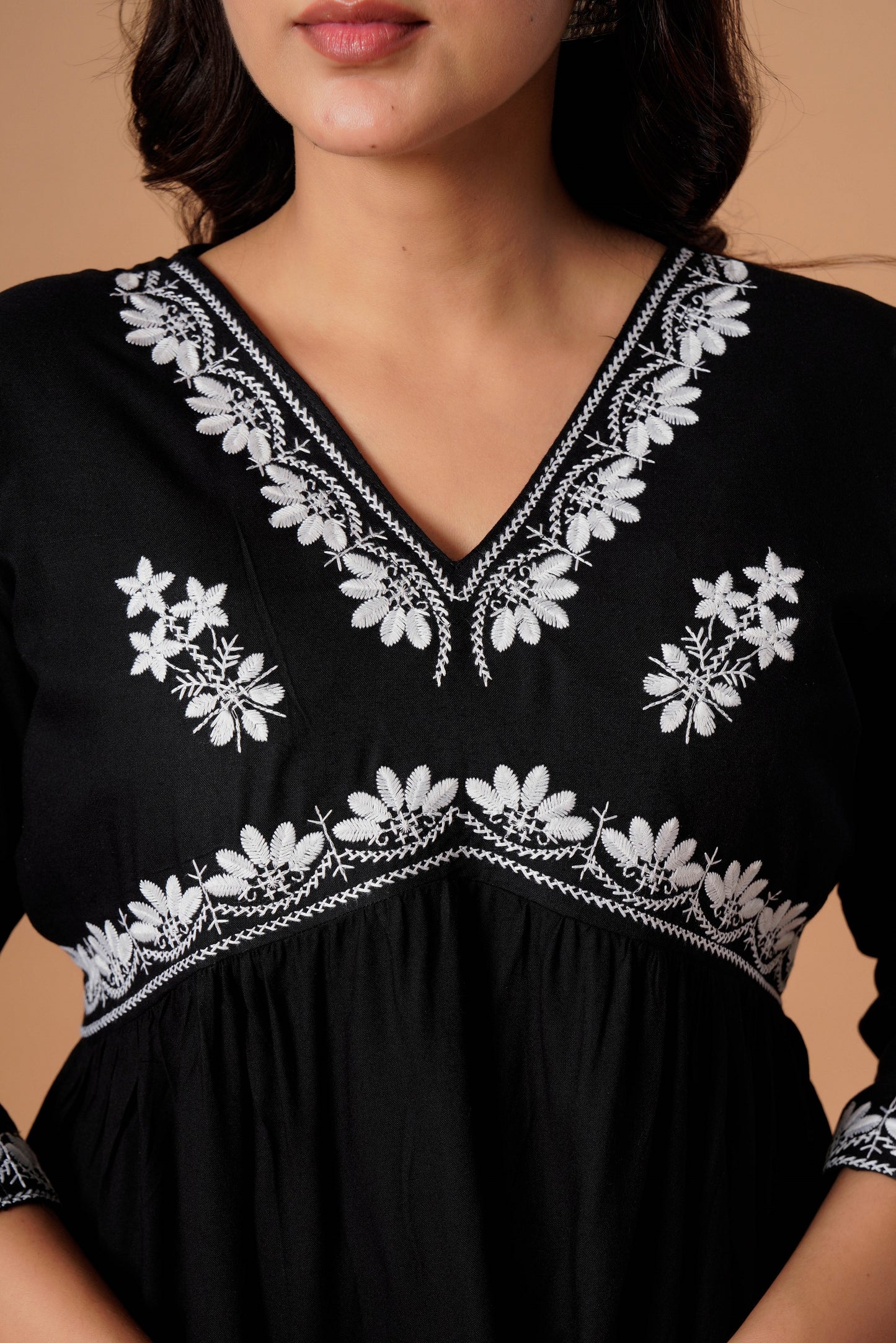 Black Embroidered Empire Top