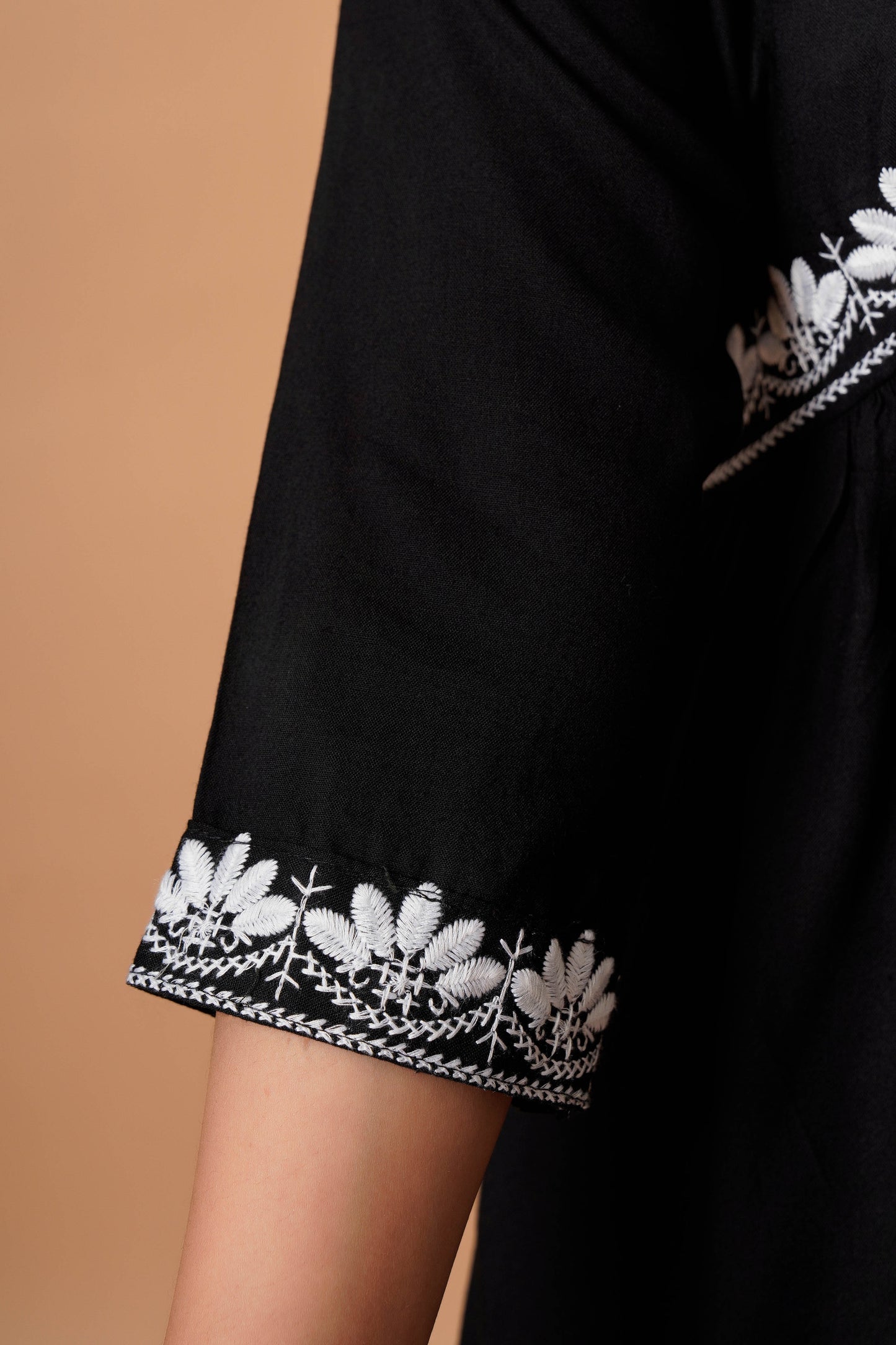 Black Embroidered Empire Top