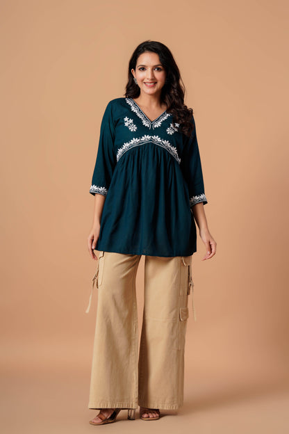 Black Embroidered Empire Top