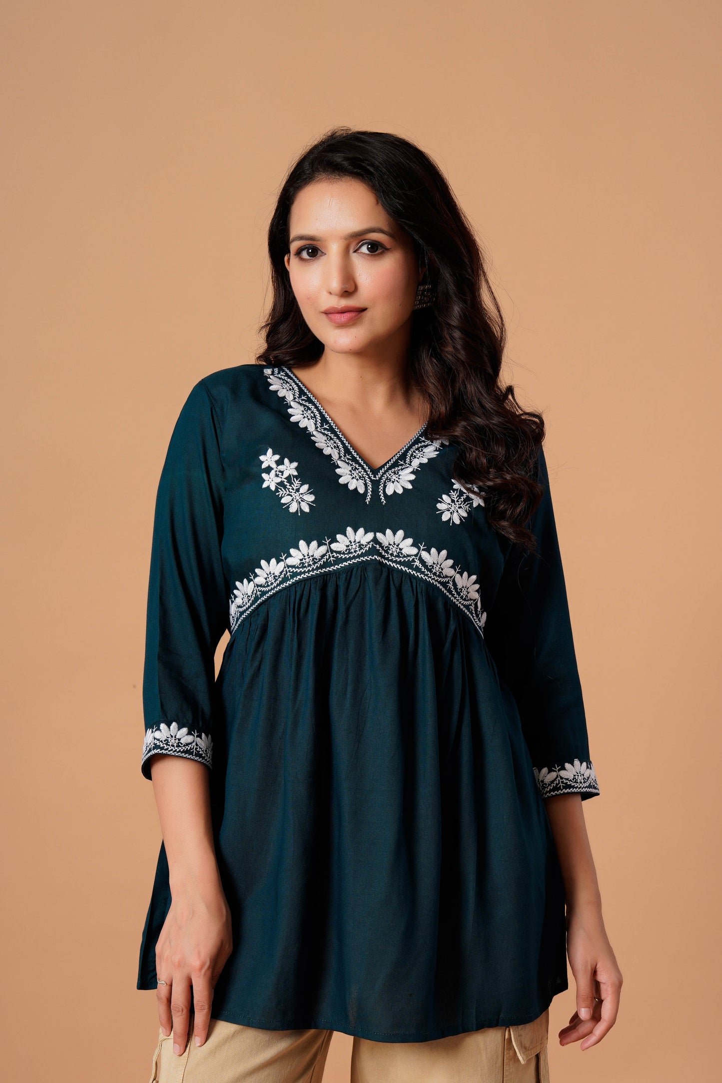 Black Embroidered Empire Top