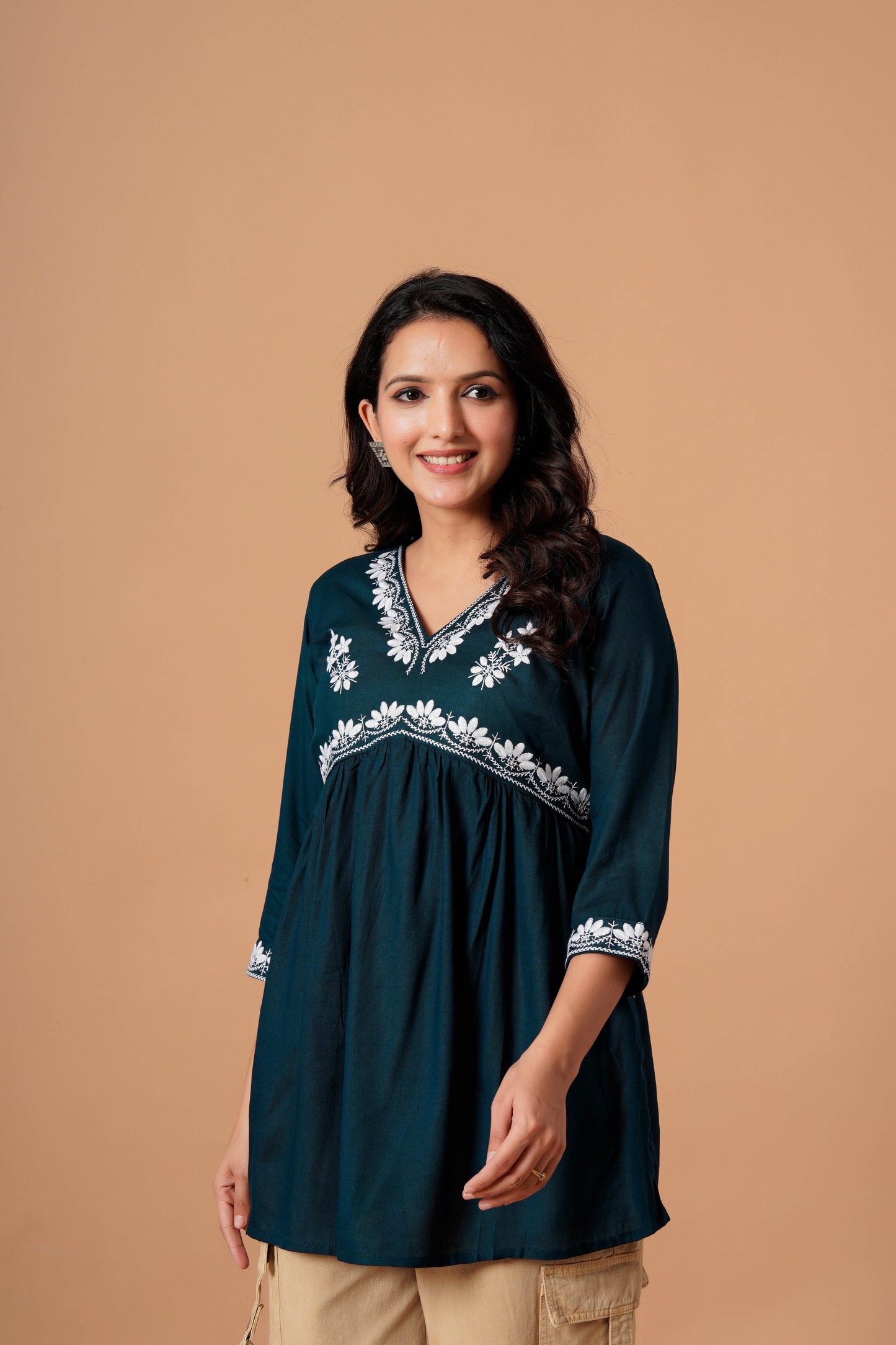 Black Embroidered Empire Top