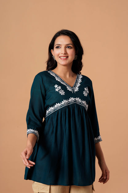 Black Embroidered Empire Top