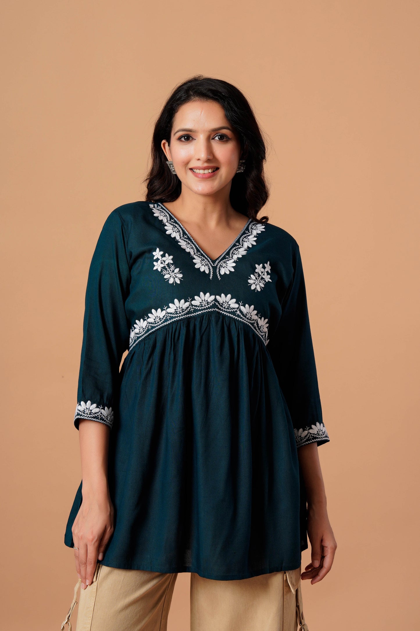 Black Embroidered Empire Top