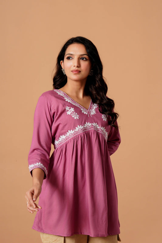 Pink Embroidered Empire Top