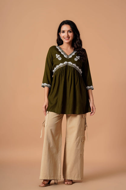 Black Embroidered Empire Top