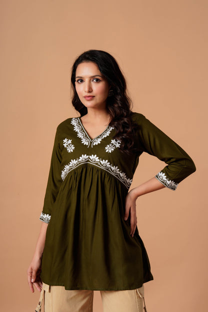 Black Embroidered Empire Top