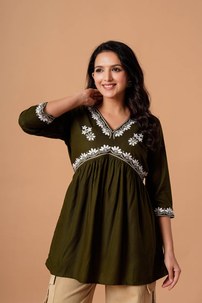 Black Embroidered Empire Top