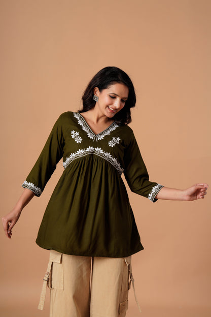 Black Embroidered Empire Top