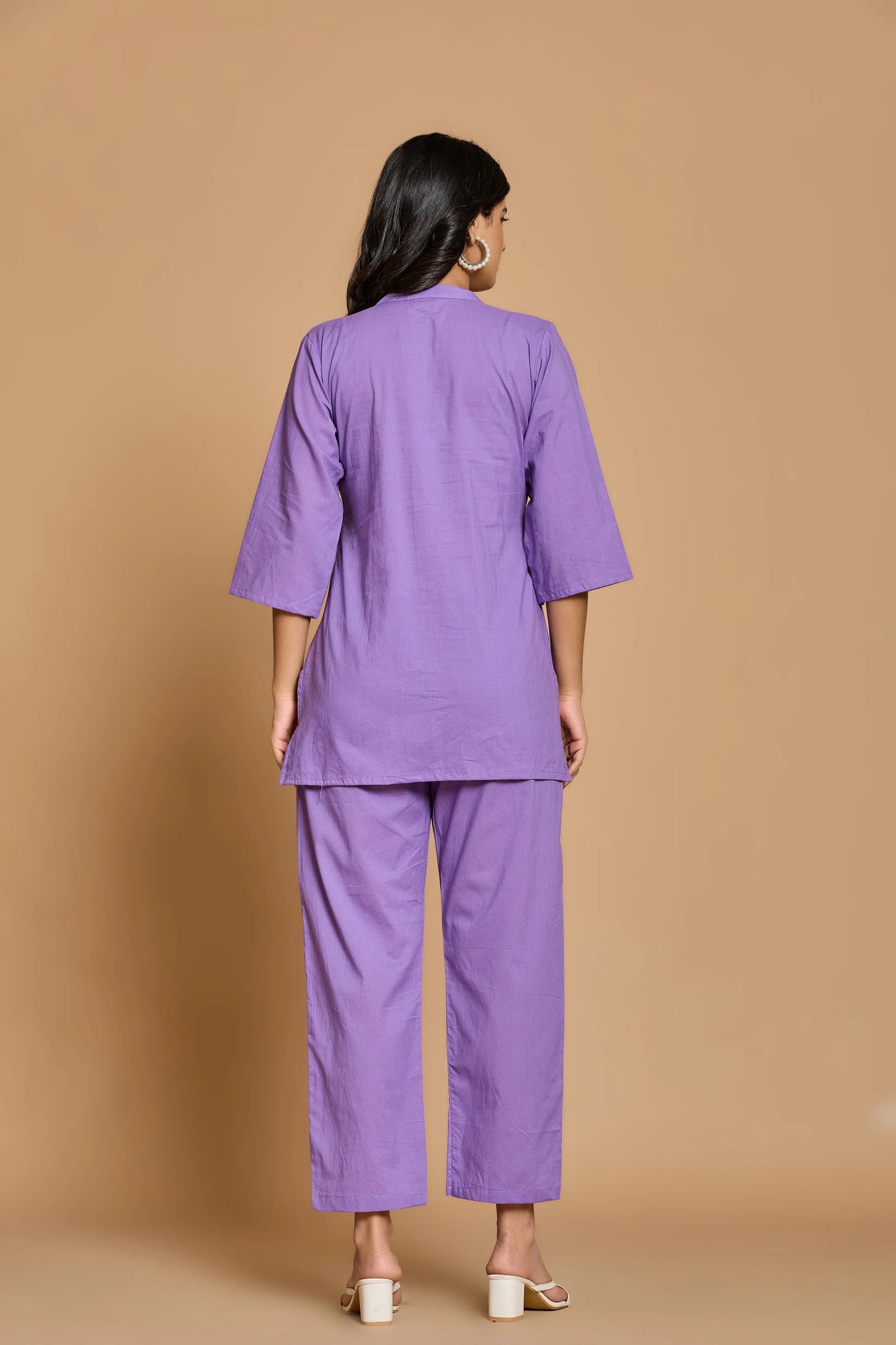 Blue Mandarin Collar Pure Cotton Cord Set