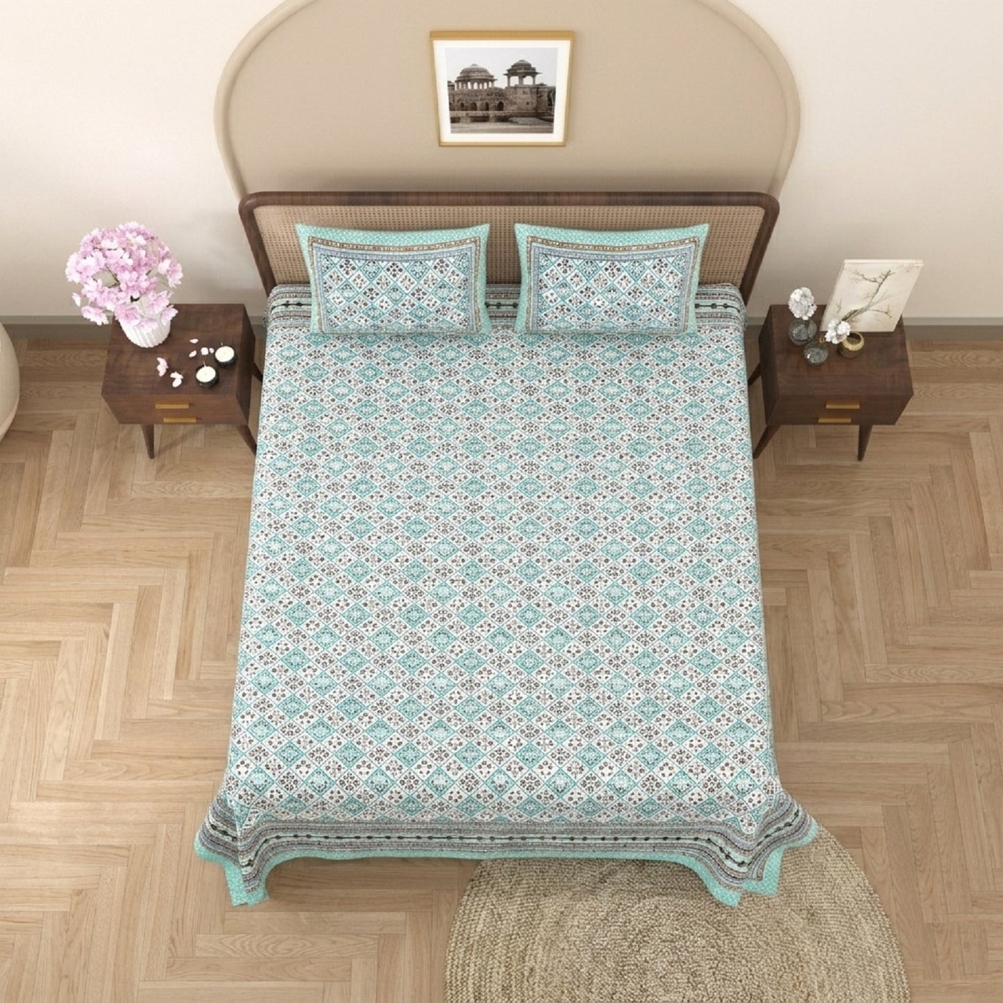 King Size 100% Cotton Double Bedsheet with 2 Pillow Covers